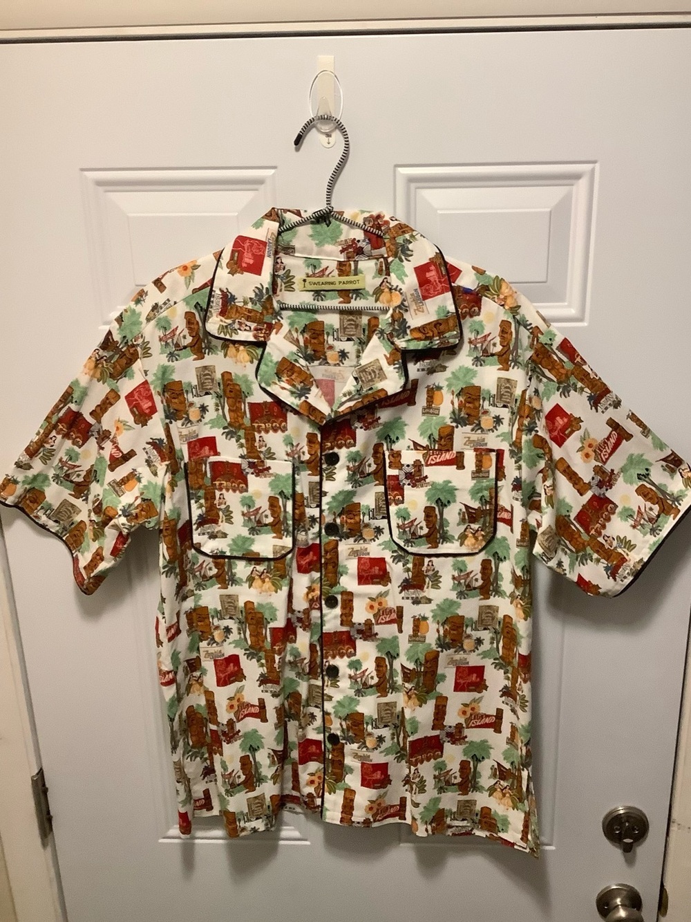 Tiki Style Cabana Hullabilly Retro Mn’s Casual Shirt Surf Beachy Cotton Piping
